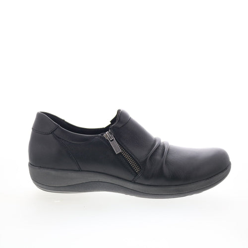 Aetrex Katie DM550 Womens Black Leather Zipper Loafer Flats Shoes