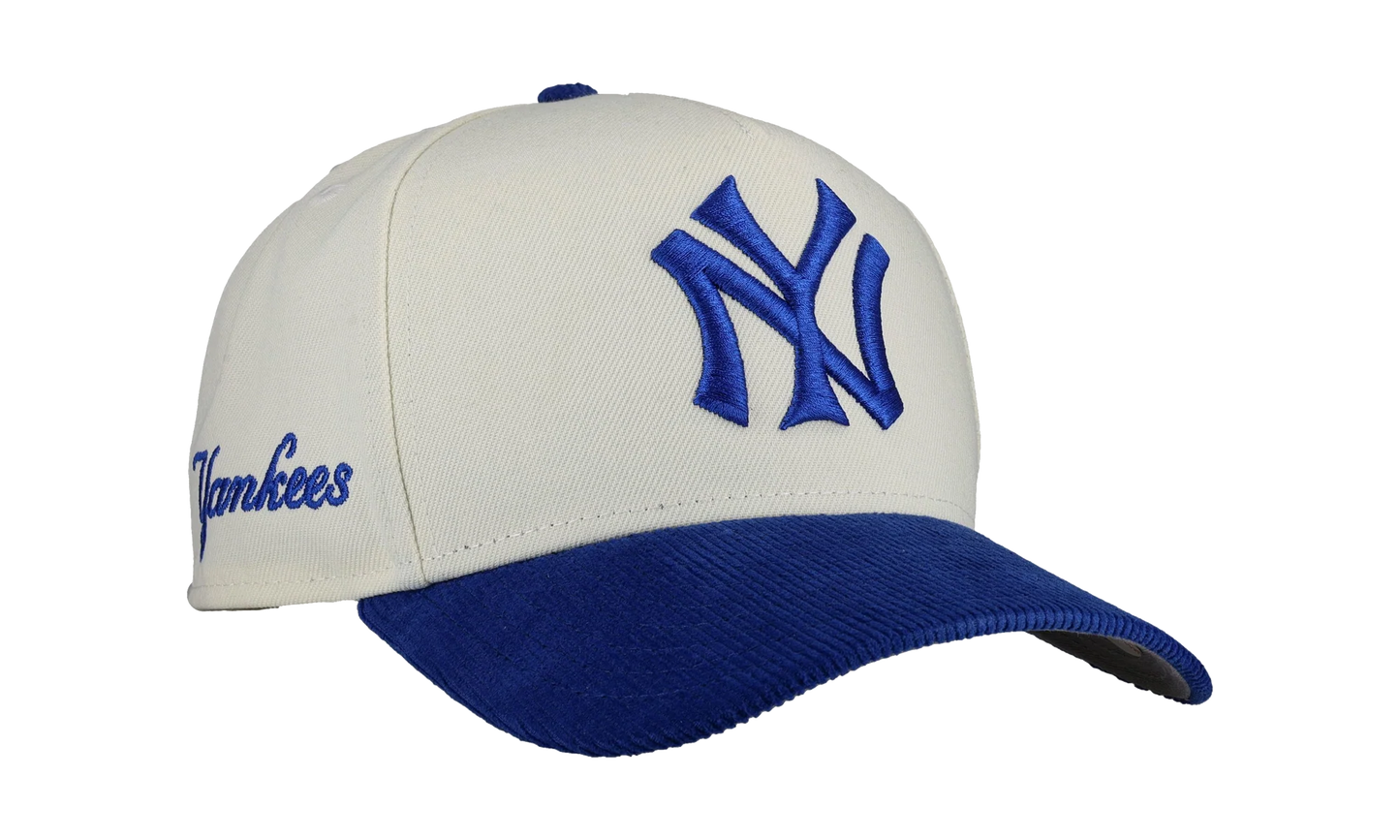 9FIFTY New York Yankees A Frame Snapback Hat "Off White / Royal - Corduroy Visor" NE335