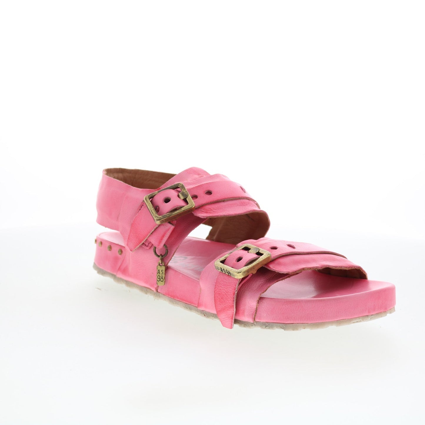 Eastman Womens Pink Leather Hook & Loop Strap Sandals Shoes