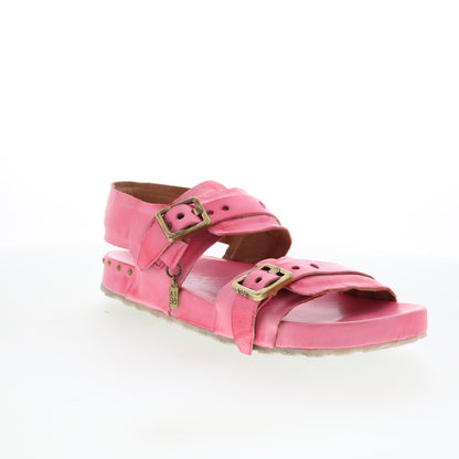 Eastman Womens Pink Leather Hook & Loop Strap Sandals Shoes