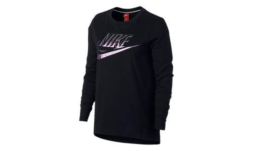 Foil Swoosh Logo Long Sleeve T-Shirt WMNS"Black/ Purple" 874120 010