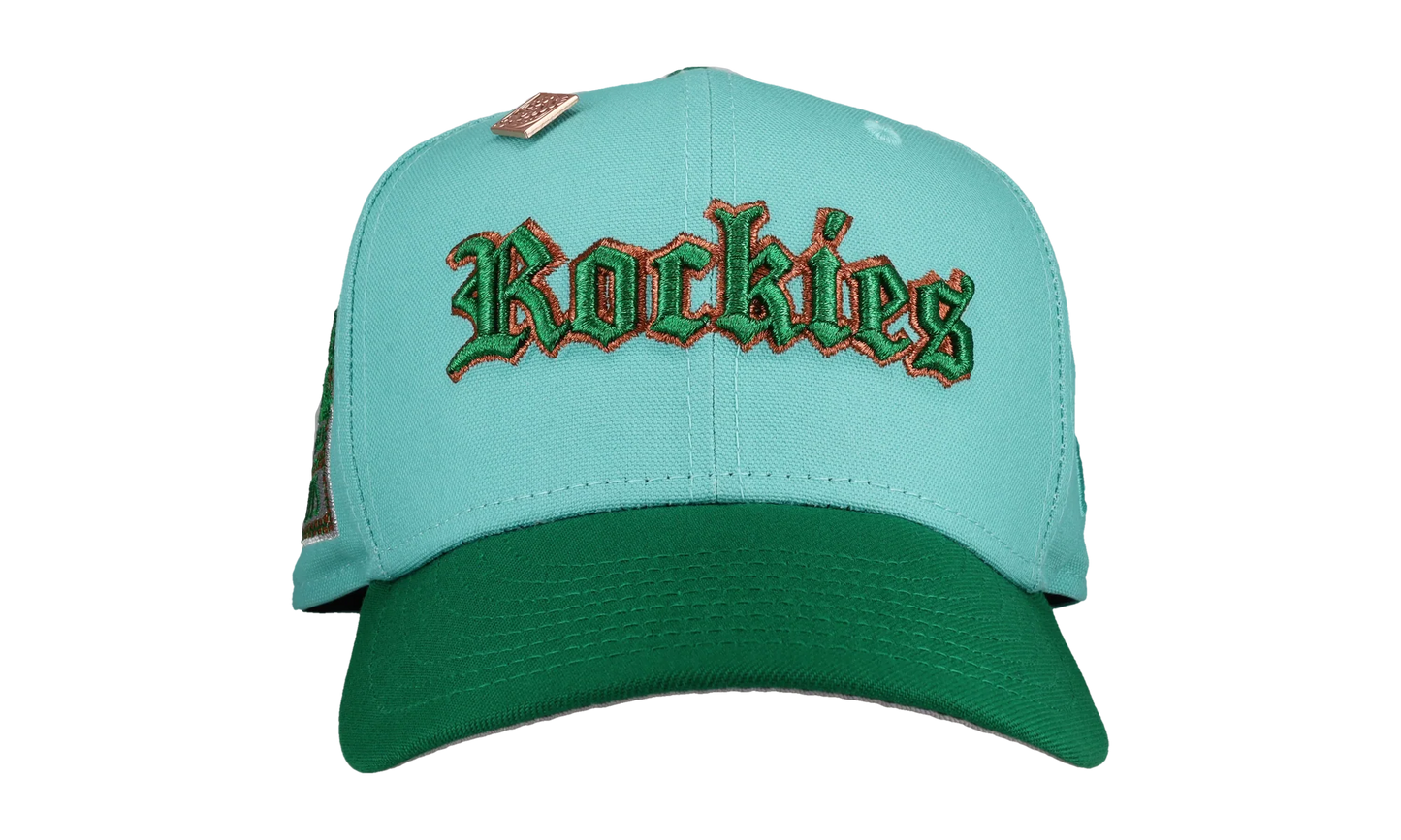 59FIFTY Colorado Rockies Old English Script Fitted Hat "Teal / Green" NE104