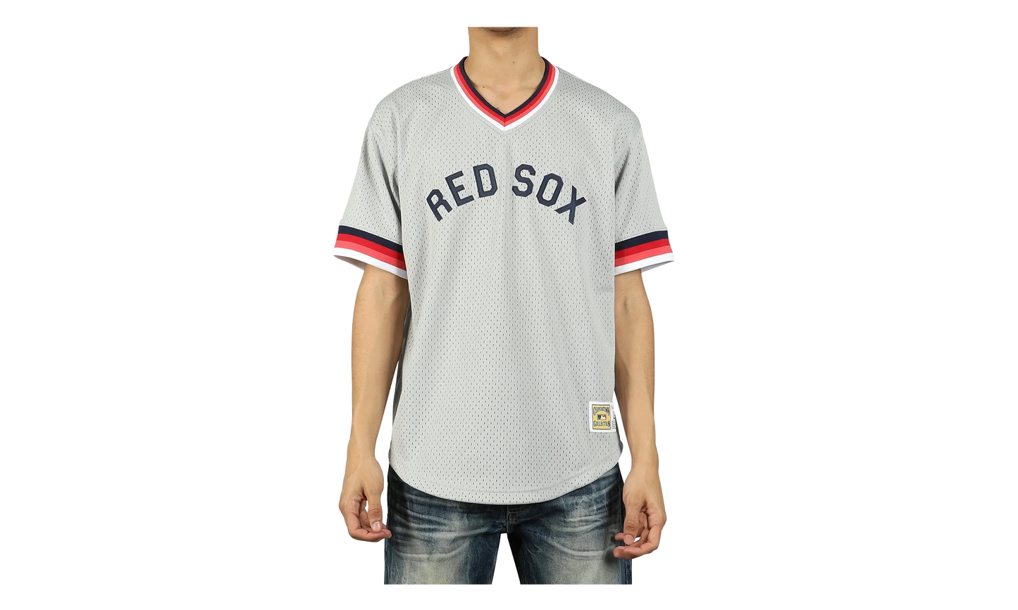 MLB Mesh V-Neck Tee "Boston Red Sox - Grey" MSPOAJ18001 BRSGREY1