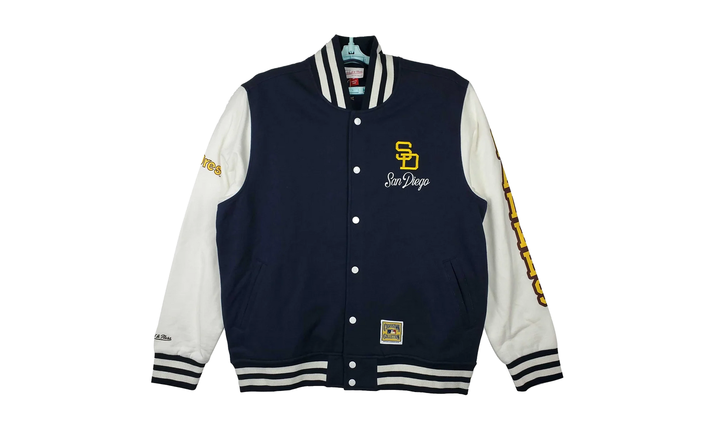 MLB Washed Fleece Varsity Jacket "San Diego Padres - White" JK9077 SDPWHIT