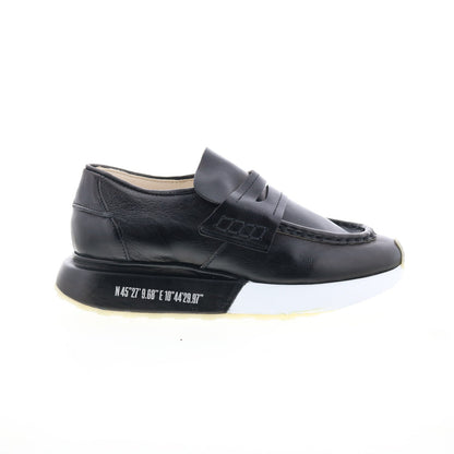 Elian Womens Black Leather Slip On Lifestyle Sneakers Shoes
