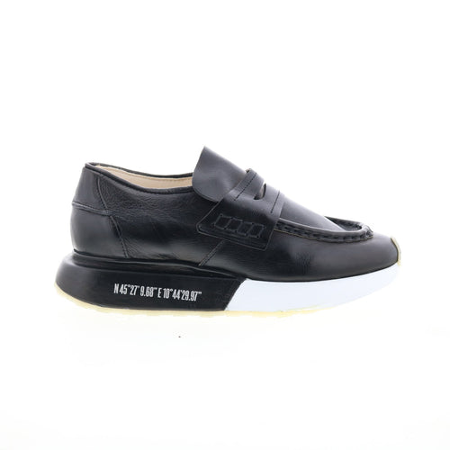 Elian Womens Black Leather Slip On Lifestyle Sneakers Shoes