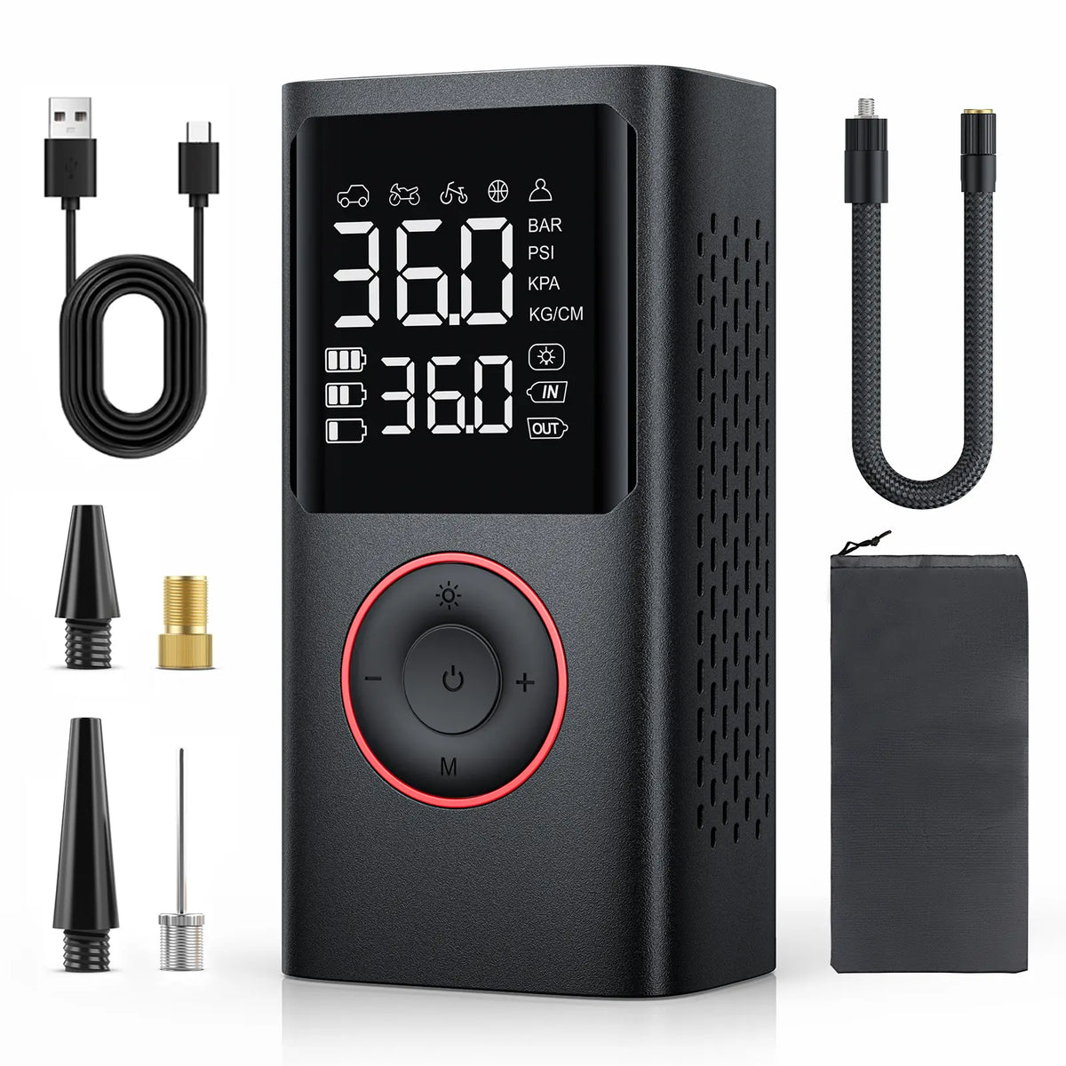 Powools Cordless Tire Inflator Portable Air Compressor with Large Capacity Battery Wireless Digital Display Enhanced Safety Features for Cars & Inflatables