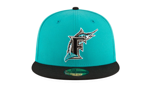 59FIFTY Florida Marlins Basics 1997 World Series Patch Fitted Hat "Nitro Teal / Black" 123451289605