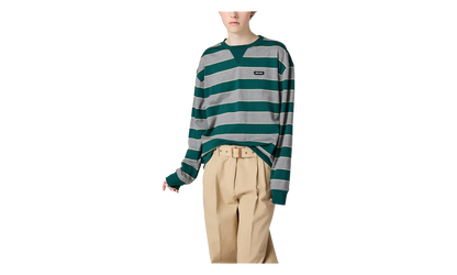 Women's Striped Jersey Sweatshirt WMNS "Bottle Green / Gray" MJLA39 19DD F0E5Q