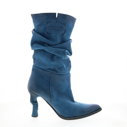 Faron Womens Blue Leather Zipper Casual Dress Boots