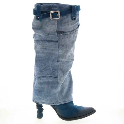 Favro Womens Blue Canvas Zipper Knee High Boots