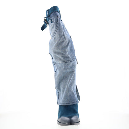 Favro Womens Blue Canvas Zipper Knee High Boots