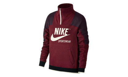 Sportswear Archive Half Zip Pullover Hoodie WMNS "Burgundy / Black" 855701 677