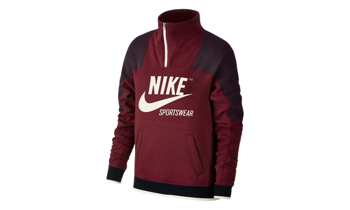Sportswear Archive Half Zip Pullover Hoodie WMNS "Burgundy / Black" 855701 677