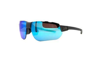 Conquer Sunglasses "Gray Blue Mirror - Satin Carbon / Black Rubber" 8600132 060161