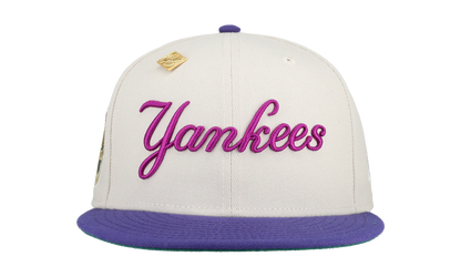59FIFTY New York Yankees 1962 World Series Patch Fitted Hat "Stone / Purple / Pink" NE338