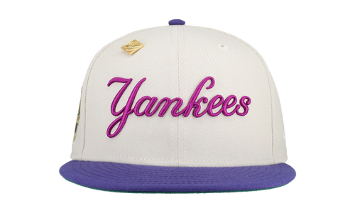 59FIFTY New York Yankees 1962 World Series Patch Fitted Hat "Stone / Purple / Pink" NE338