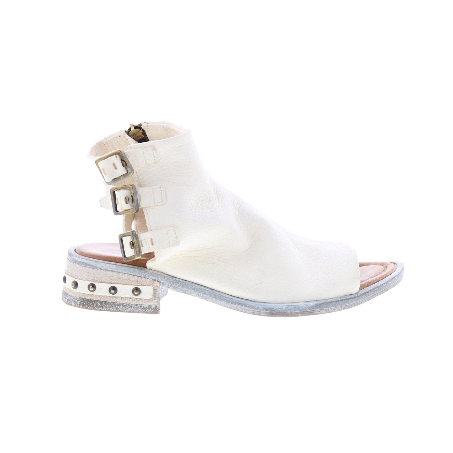 Gage Womens White Leather Zipper Heeled Sandals Shoes