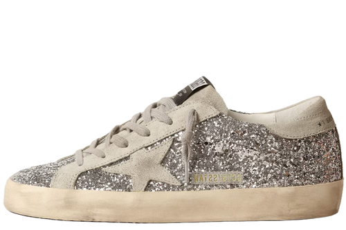 Women's Super-Star in silver glitter with ice-gray suede star
