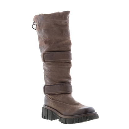Halpert Womens Brown Leather Zipper Knee High Boots