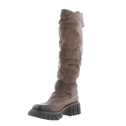 Halpert Womens Brown Leather Zipper Knee High Boots