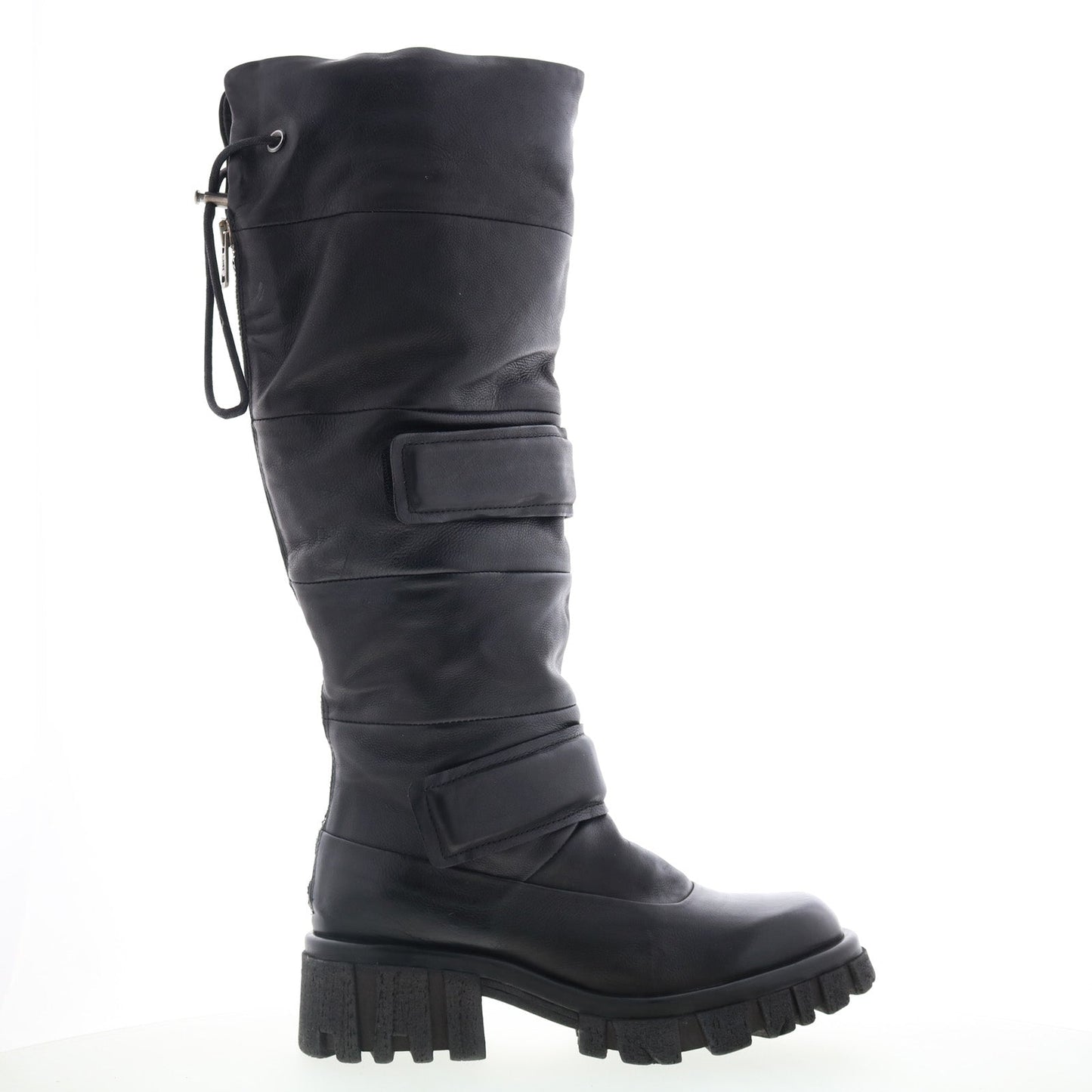 Halpert Womens Black Leather Zipper Knee High Boots