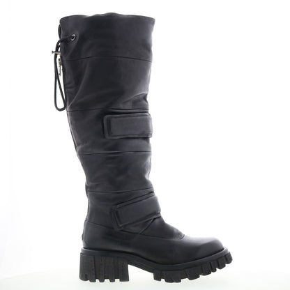 Halpert Womens Black Leather Zipper Knee High Boots