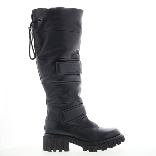 Halpert Womens Black Leather Zipper Knee High Boots