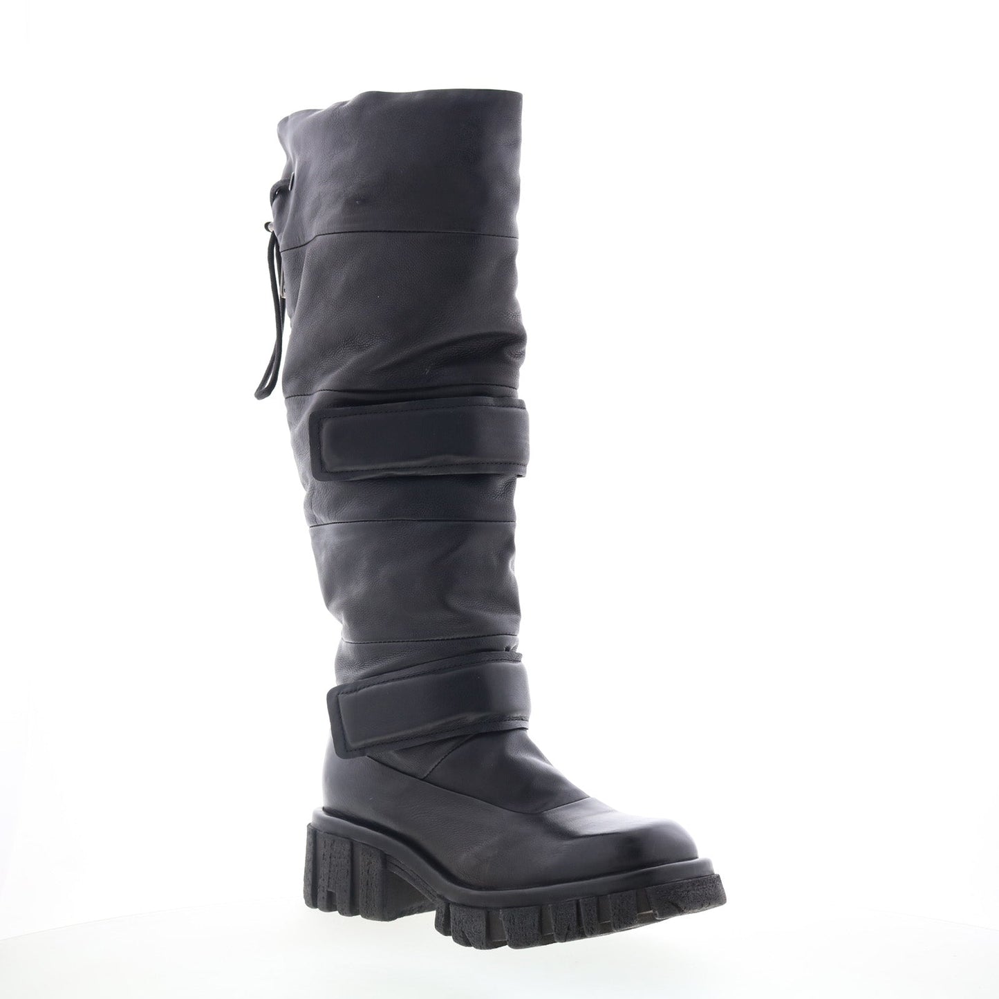 Halpert Womens Black Leather Zipper Knee High Boots