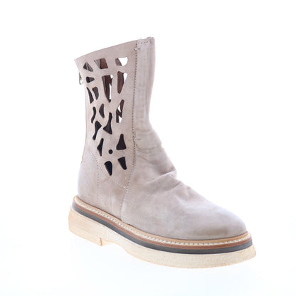 Idelco Womens Beige Leather Zipper Casual Dress Boots