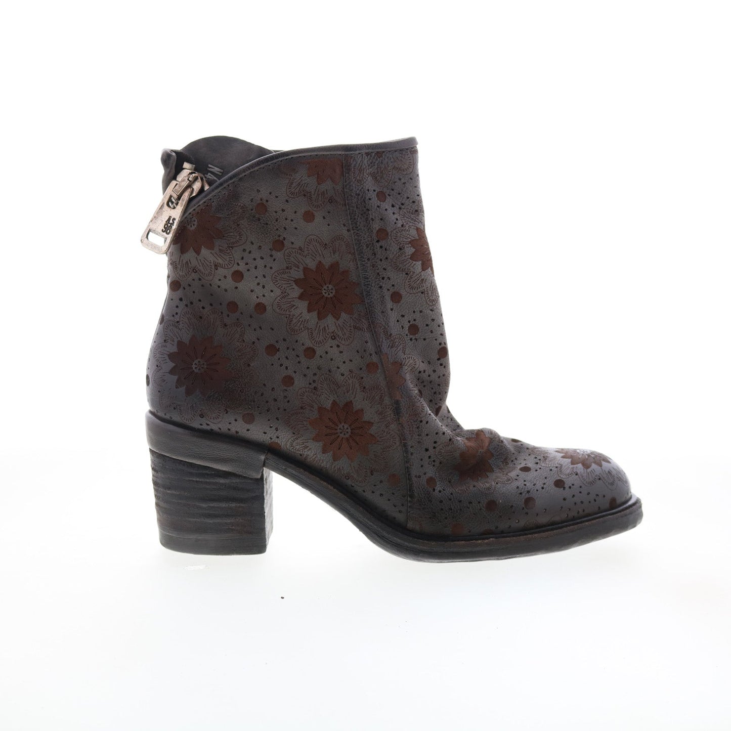 Jase Floral Womens Gray Leather Zipper Casual Dress Boots