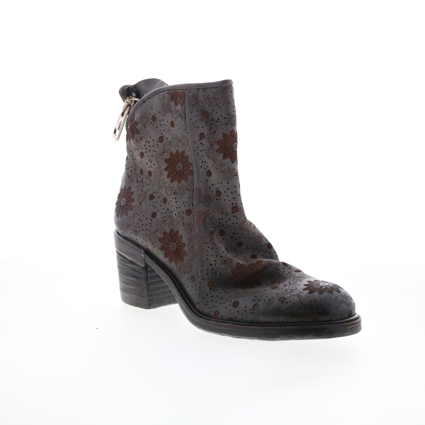 Jase Floral Womens Gray Leather Zipper Casual Dress Boots
