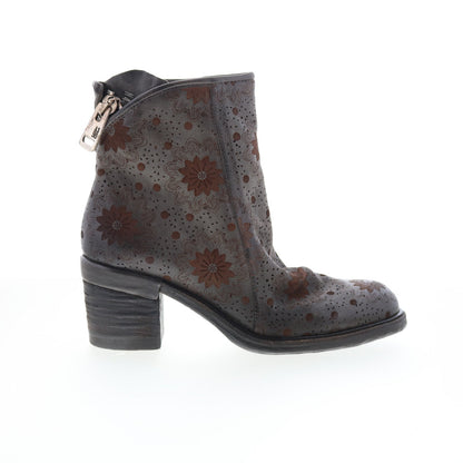 Jase Floral Womens Gray Leather Zipper Ankle & Booties Boots