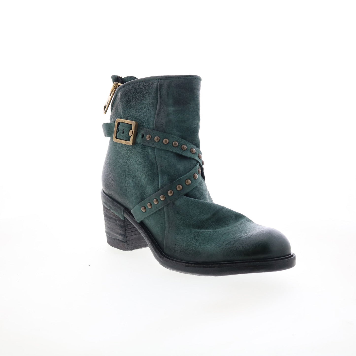 Jeffy Womens Green Leather Zipper Casual Dress Boots