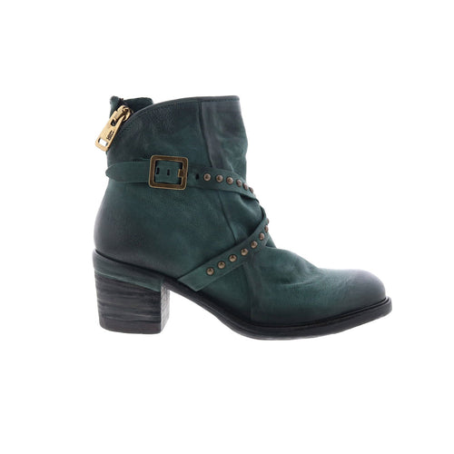 Jeffy Womens Green Leather Zipper Casual Dress Boots