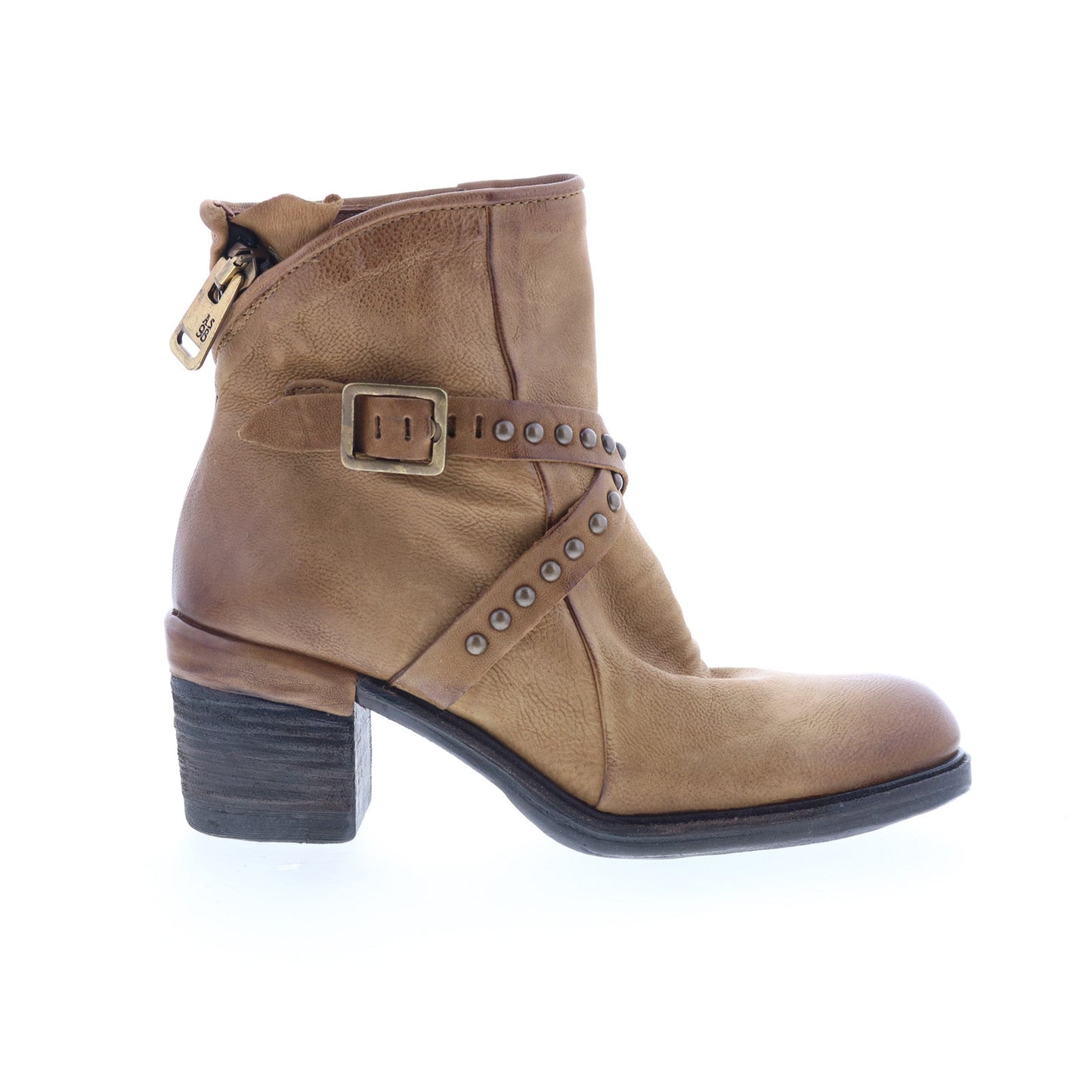 Jeffy Womens Brown Leather Zipper Ankle & Booties Boots
