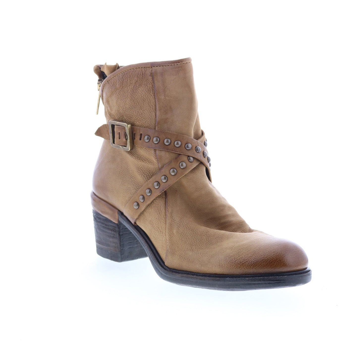 Jeffy Womens Brown Leather Zipper Ankle & Booties Boots