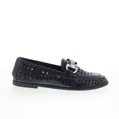 Jorge Womens Black Leather Slip On Loafer Flats Shoes