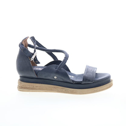 Laike Womens Black Leather Hook & Loop Platform Sandals Shoes