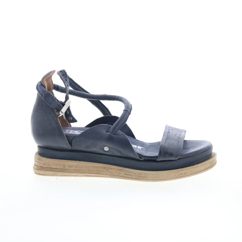 Laike Womens Black Leather Hook & Loop Platform Sandals Shoes