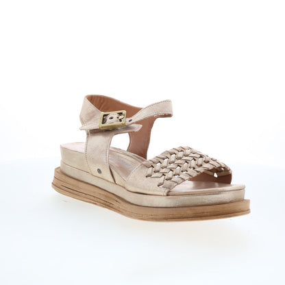 Landon Womens Gold Leather Hook & Loop Strap Sandals Shoes
