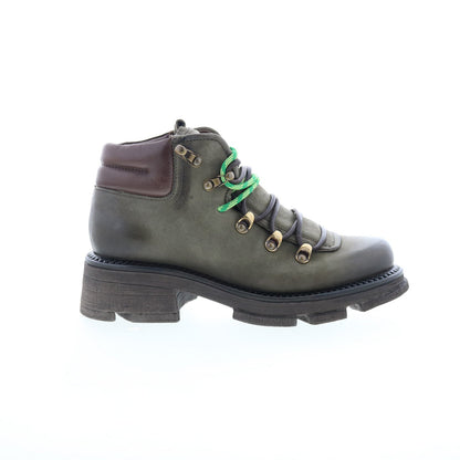 Langan Womens Green Leather Lace Up Lifestyle Boots