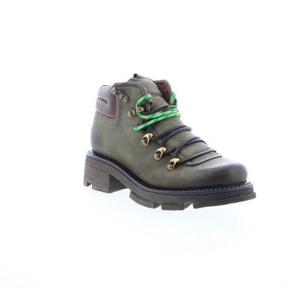 Langan Womens Green Leather Lace Up Lifestyle Boots