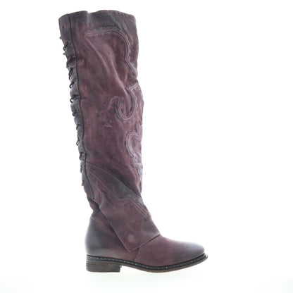 Lange Womens Burgundy Leather Zipper Knee High Boots