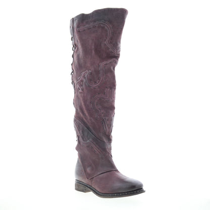 Lange Womens Burgundy Leather Zipper Knee High Boots