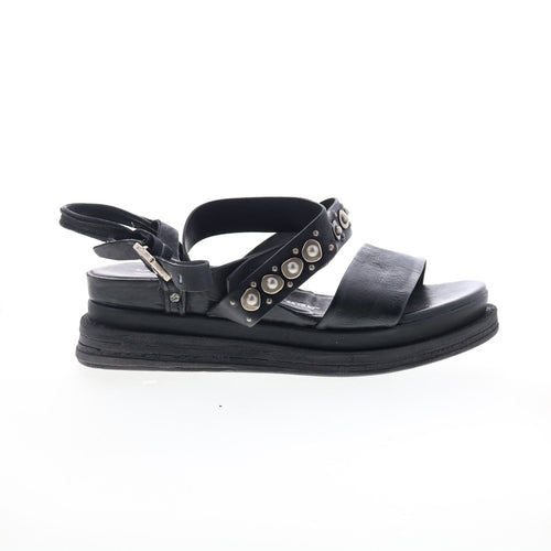 Larkie Womens Black Leather Hook & Loop Platform Sandals Shoes