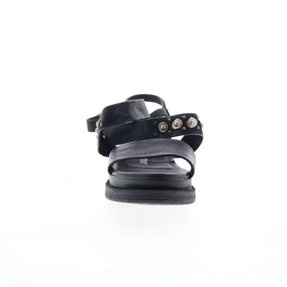 Larkie Womens Black Leather Hook & Loop Platform Sandals Shoes