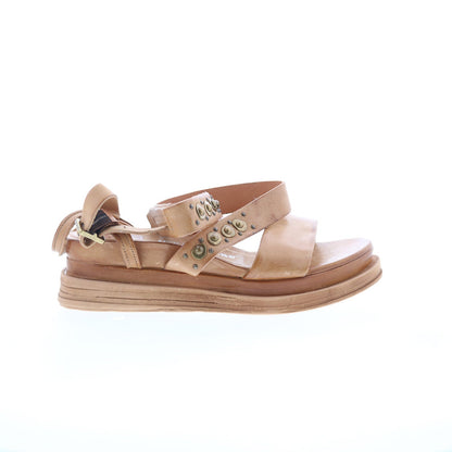 Larkie Womens Brown Leather Hook & Loop Platform Sandals Shoes