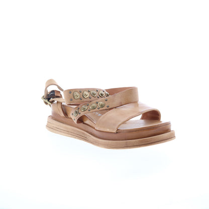Larkie Womens Brown Leather Hook & Loop Platform Sandals Shoes