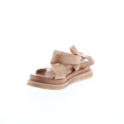 Larkie Womens Brown Leather Hook & Loop Platform Sandals Shoes